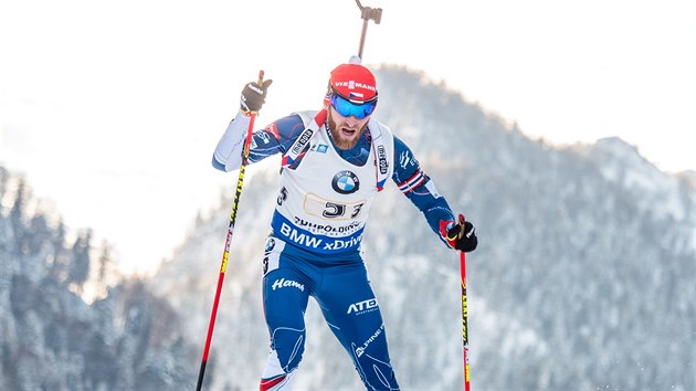 Michal lesingr na tetm seku tafety v Ruhpoldingu.