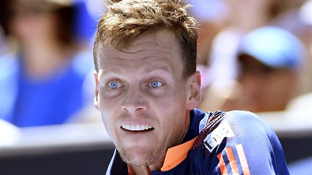 Tom Berdych v duelu 2. kola Australian Open s Amerianem Harrisonem.