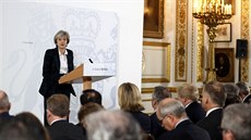 Theresa Mayová na tiskové konferenci, kde poodhalila plány Británie pi...