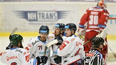 Vítkovičtí hokejisté (zleva) Jan Vytisk, Lukáš Kucsera, Michael Vandas a Patrik...