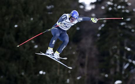 Valentin Giraud Moine na trati sjezdu v Garmisch-Partenkirchenu