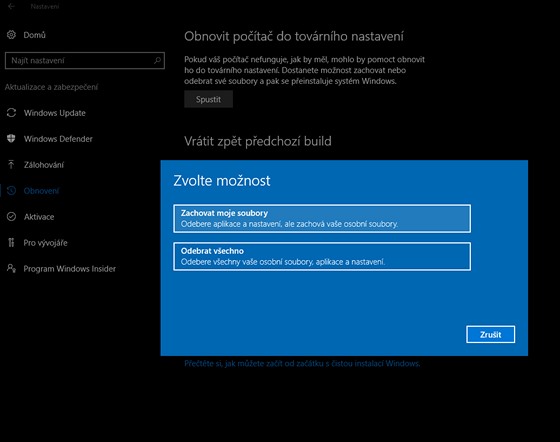 Tipy a triky pro Windows 10: Jak resetovat Windows a ponechat data -  iDNES.cz
