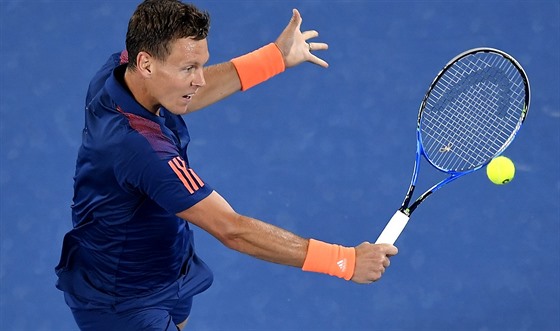 eský tenista Tomá Berdych v duelu 3. kola Australian Open 