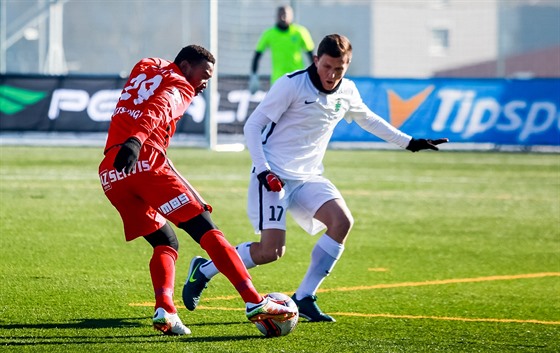 Brnnský Franci Litsingi (ervená) v utkání Tipsport ligy proti Skalici