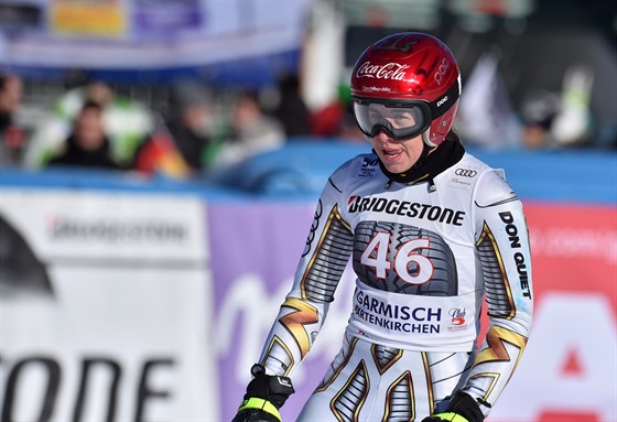 Ester Ledecká v cíli superobího slalomu v Ga-Pa