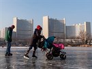 Obyvatelé Vídně si užívají zimních radovánek na zamrzlém Starém Dunaji, jednom...