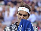 Roger Federer ve tvrtfinále Australian Open.