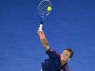 eský tenista Tomá Berdych hraje na Australian Open s Rogerem Federerem.