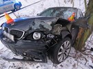 Snímek z nehody BMW, které v nedli 22 ledna bouralo na silnici III. tídy, ve...