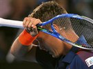 eský tenista Tomá Berdych v duelu 3. kola Australian Open s Rogerem Federerem.