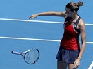 Karolína Plíková se na sebe zlobí ve tvrtfinále Australian Open.