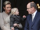 Monacká knna Charlene, její syn princ Jacques a manel kníe Albert II....