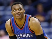 Russell Westbrook z Oklahoma City m radost ze svho vkonu.