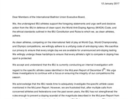 Petice biatlonist, kterou pedali 13. ledna Mezinrodn biatlonov unii a v...