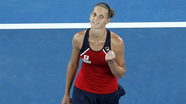 Česká tenistka Karolína Plíšková slaví postup do čtvrtfinále Australian Open.