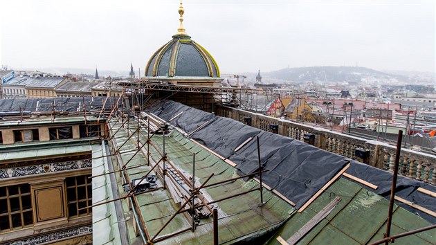 Probíhající rekonstrukce historické budovy Národního muzea (24.1.2017).