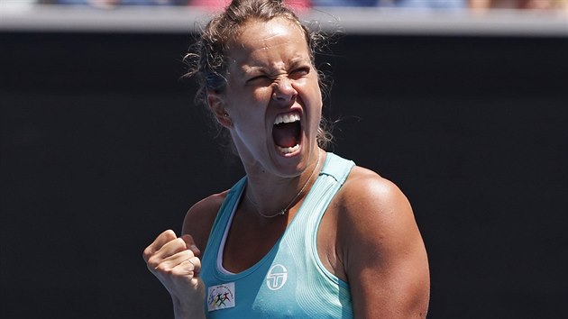 esk tenistka Barbora Strcov v duelu 3. kola Australian Open s Caroline Garciaovou z Francie.