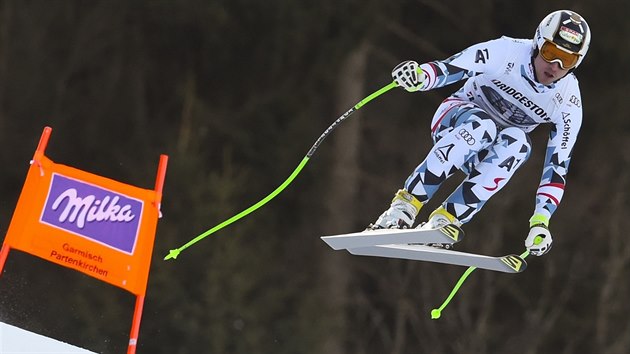 Rakousk lya Hannes Reichelt bhem sjezdu v Garmisch-Panterkirchenu