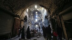 Rozbombardované historické centrum Aleppa (21. ledna 2017)