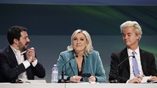 Evropští nacionalisté - Matteo Salvini, Marine Le Pen a Geert Wilders (21....