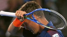 eský tenista Tomá Berdych v duelu 3. kola Australian Open s Rogerem Federerem.
