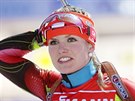 Biatlonistka Gabriela Soukalová pi tréninku na mistrovství svta v Novém Mst...