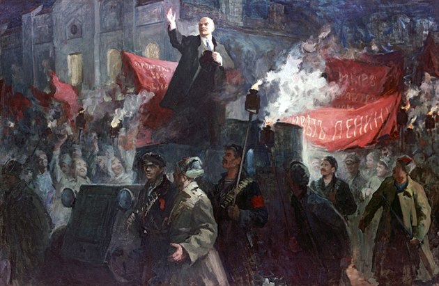 Lenin p�ijí�dí do Petrohradu. Obraz V. Ljubimova.