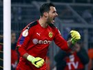 Branká Roman Bürki z Dortmundu se raduje, chytil Vladimíru Daridovi penaltu v...