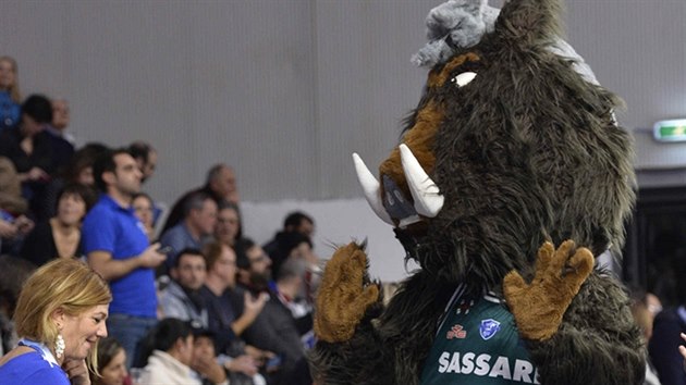 Maskot Dinama Sassari pi utkn s Partizanem Blehrad