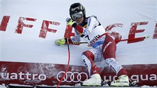 výcarka Lara Gutová v cíli po závod superobího slalomu na MS ve Svatém...