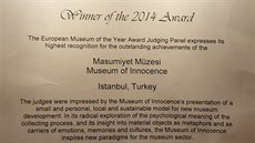 V roce 2014 obdrelo Muzeum nevinnosti titul evropského muzea roku.