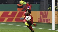 Branká Roman Bürki z Dortmundu vyráí stelu Vladimíra Daridy z Herthy v...