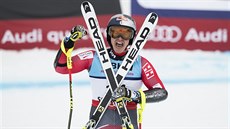 Erik Guay a jeho radost v cíli superobího slalomu ve Svatém Moici