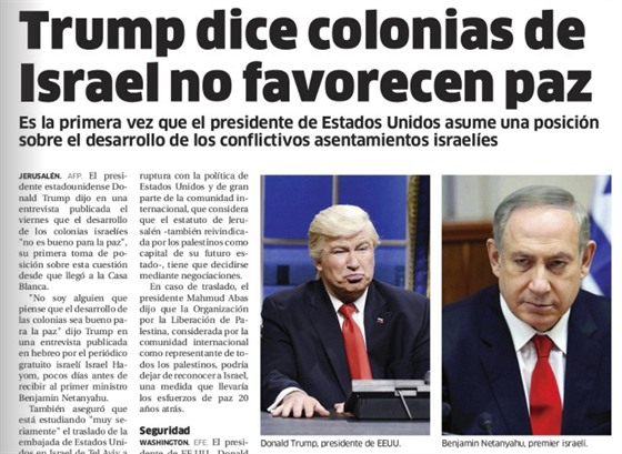 Páteční číslo listu El Nacional, ve kterém se místo Donalda Trumpa objevil...