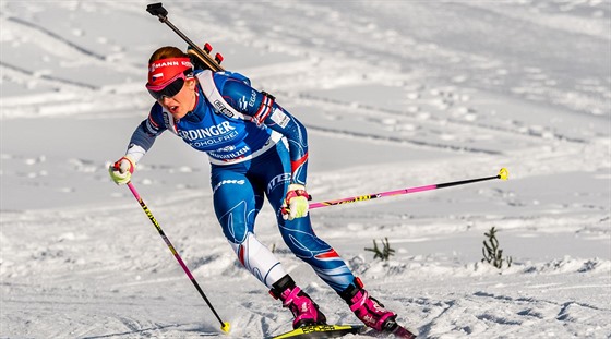 Gabriela Koukalov na trati sprintu na MS v Hochfilzenu.