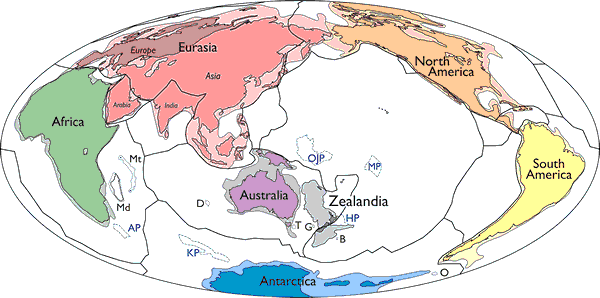 mapa tektonických desek Fotogalerie: Mapa tektonických desek včetně zobrazení Zélandie. mapa tektonických desek