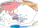 Mapa tektonických desek vetn zobrazení Zélandie.