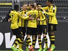 Fotbalisté Borussie Dortmund se radují ze vsteleného gólu v ligovém utkání s...