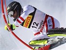 Rakouský lya Michael Matt na trati slalomu na MS ve Svatém Moici.