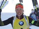 Nmecká biatlonistka Laura Dahlmeierová se raduje ze svého pátého zlata na MS v...