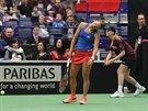 Barbora Strýcová v utkání Fed Cupu proti Lae Arruabarrenové