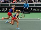 Kateina Siniaková (vpedu) a Lucie afáová ve tyhe Fed Cupu