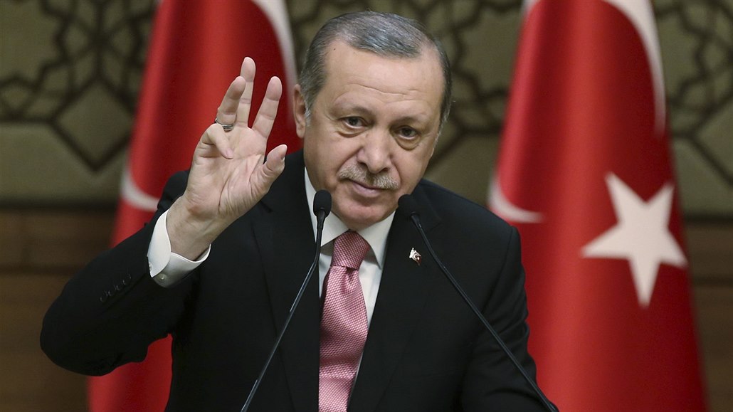 Turecký prezident Recep Tayyip Erdogan během projevu v Ankaře (8. února 2017).