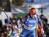 esk biatlonistka Gabriela Koukalov na trati sprintu na MS v Hochfilzenu.