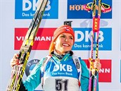 Gabriela Koukalov ek na stbro z vytrvalostnho zvodu na MS v Hochfilzenu.