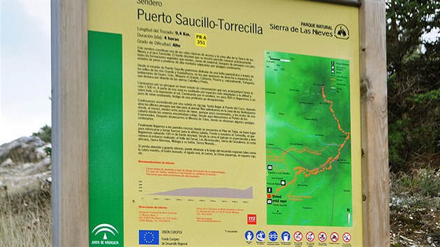 Informační tabule na Puerto Saucillo. Pěkná mapa, ale další orientaci už nepotkáte.