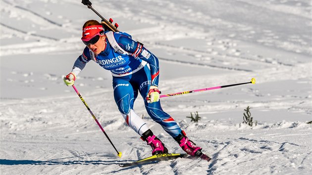 Gabriela Koukalov na trati sprintu na MS v Hochfilzenu.