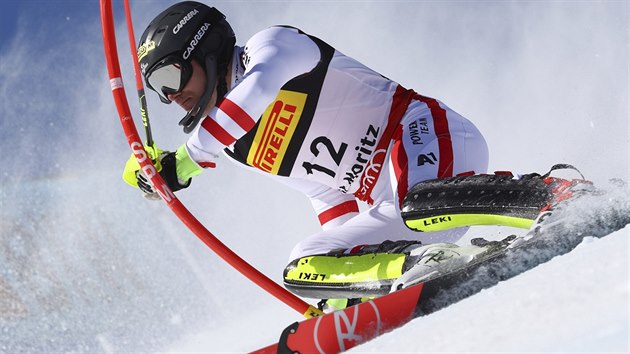 Rakousk lya Michael Matt na trati slalomu na MS ve Svatm Moici.