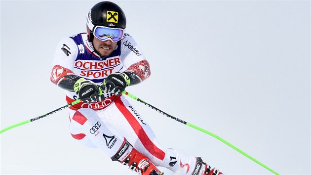 Marcel Hirscher na trati obho slalomu na mistrovstv svta.