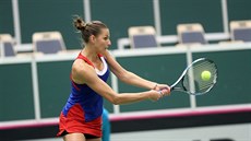 FORHEND. Karolína Plíková v utkání Fed Cupu proti Lae Arruabarrenaové